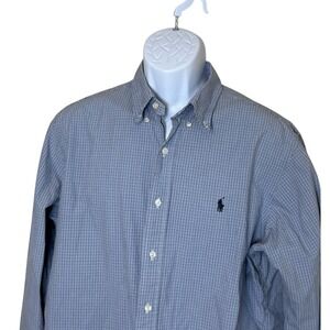 Ralph Lauren Button Down Dress Shirt Large Classic Fit Blue Plaid Preppy Office